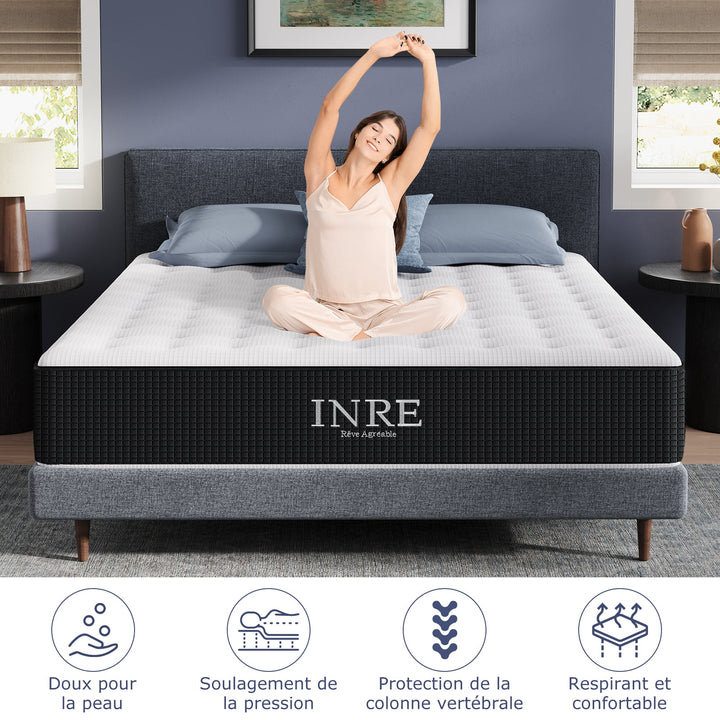 Matelas INRE 160x200 cm Mousse à Mémoire de Forme Réversible 7 Zones Ergonomiques