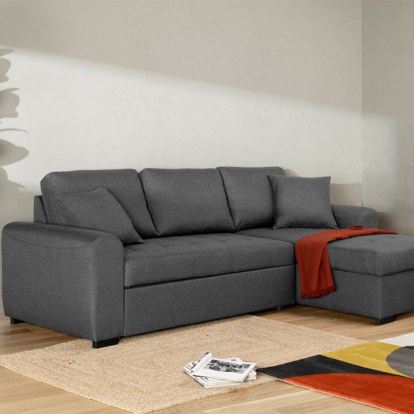 Canapé d'angle convertible réversible Hamilton 4 places, tissu gris, L 244 x P 151 x H 90