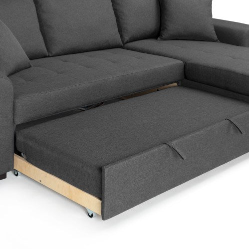 Canapé d'angle convertible réversible Hamilton 4 places, tissu gris, L 244 x P 151 x H 90
