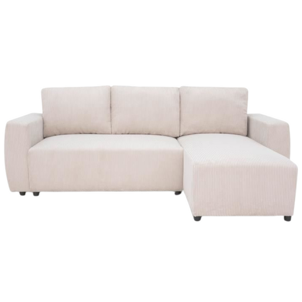 Canapé d'Angle Convertible et Réversible PHARELL 3-4 Places en Velours Côtelé Beige avec Coffre de Rangement Intégré