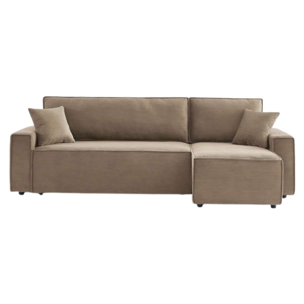 Canapé d'Angle Convertible et Réversible ZOLA 4 Places Taupe Velours Côtelé