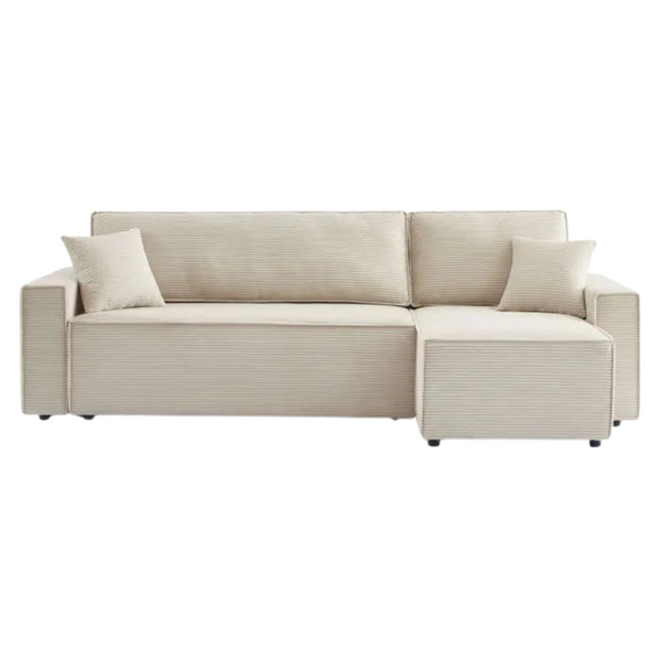 Canapé d'Angle Convertible et Réversible ZOLA 4 Places, Velours Côtelé Beige Luxueux