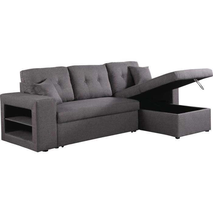 Canapé d'Angle Convertible et Réversible Axel Gris 3 Places avec Rangement Intégré