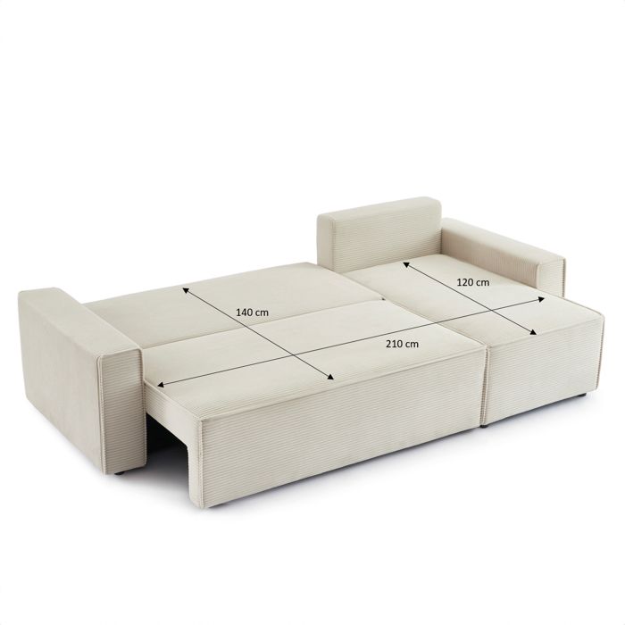 Canapé d'Angle Convertible et Réversible ZOLA 4 Places, Velours Côtelé Beige Luxueux