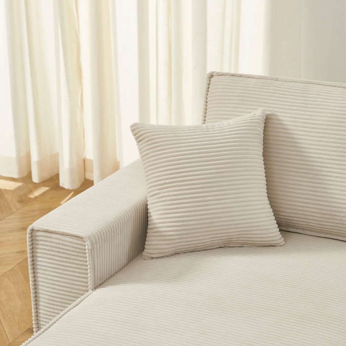 Canapé d'Angle Convertible et Réversible ZOLA 4 Places, Velours Côtelé Beige Luxueux