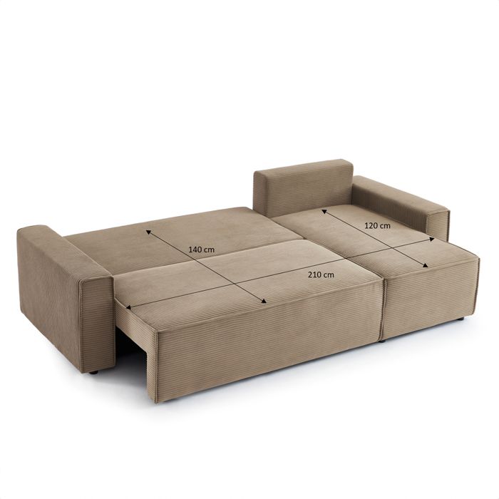 Canapé d'angle convertible et réversible ZOLA 4 places en velours côtelé taupe