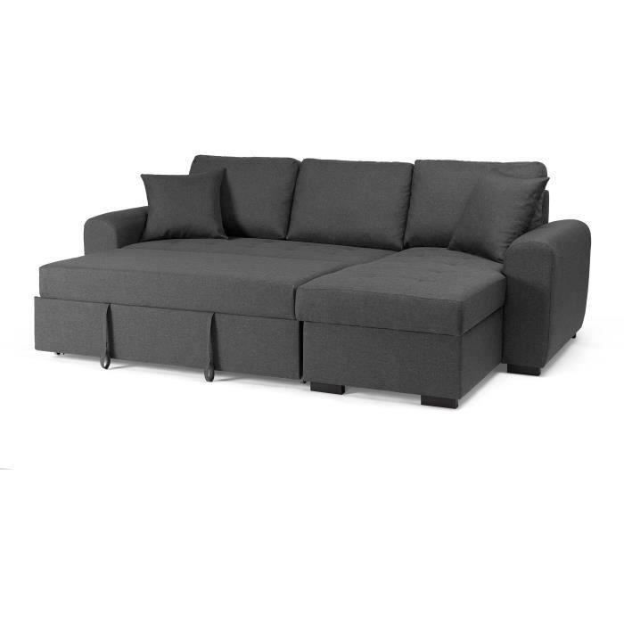 Canapé d'angle convertible réversible Hamilton 4 places, tissu gris, L 244 x P 151 x H 90
