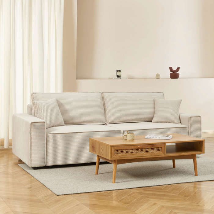Canapé Convertible Zola 3 Places Velours Côtelé Beige - Confort Optimal