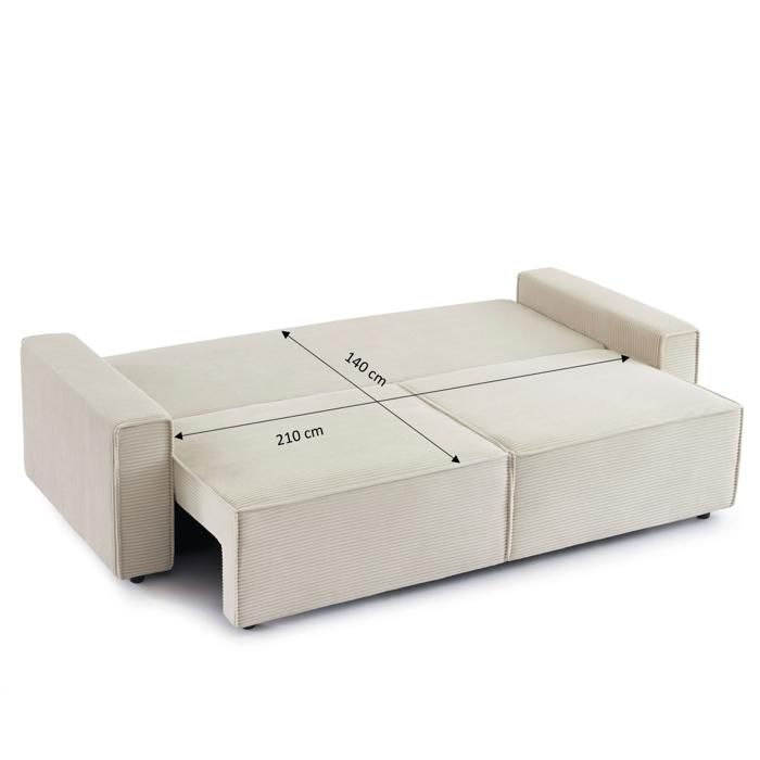 Canapé Convertible Zola 3 Places en Velours Côtelé Beige Ultra-Confortable