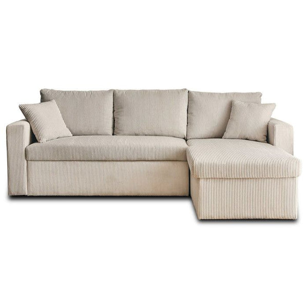 Canapé d'Angle Réversible Cyrus 4 Places Convertible Velours Côtelé Beige