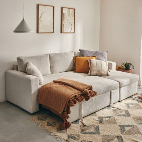 Canapé d'Angle Réversible Cyrus 4 Places Convertible Velours Côtelé Beige