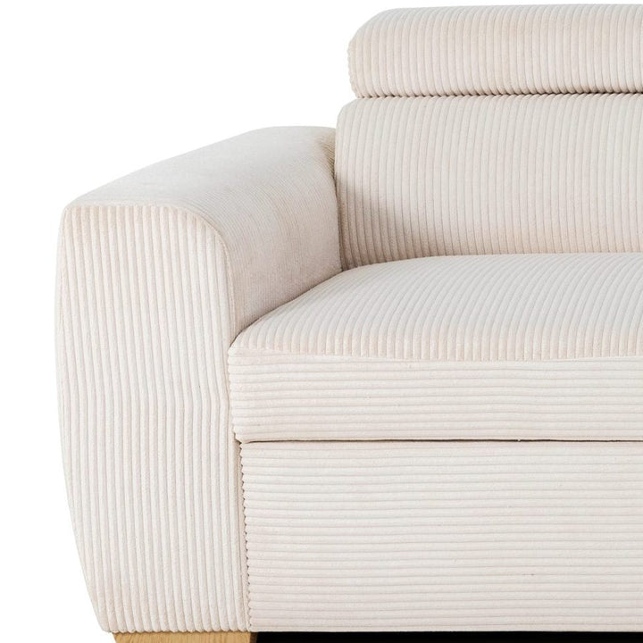 Canapé d'angle convertible réversible KELIO en velours côtelé beige, 4-5 places, 245x184x87cm