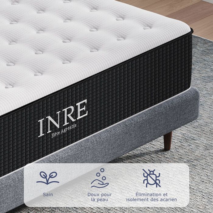 Matelas INRE 160x200 cm Mousse à Mémoire de Forme Réversible 7 Zones Ergonomiques