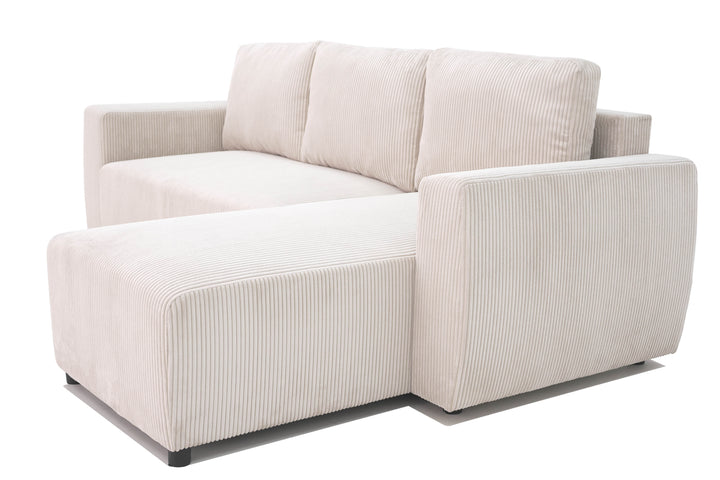 Canapé d'Angle Convertible et Réversible PHARELL 3-4 Places en Velours Côtelé Beige avec Coffre de Rangement Intégré