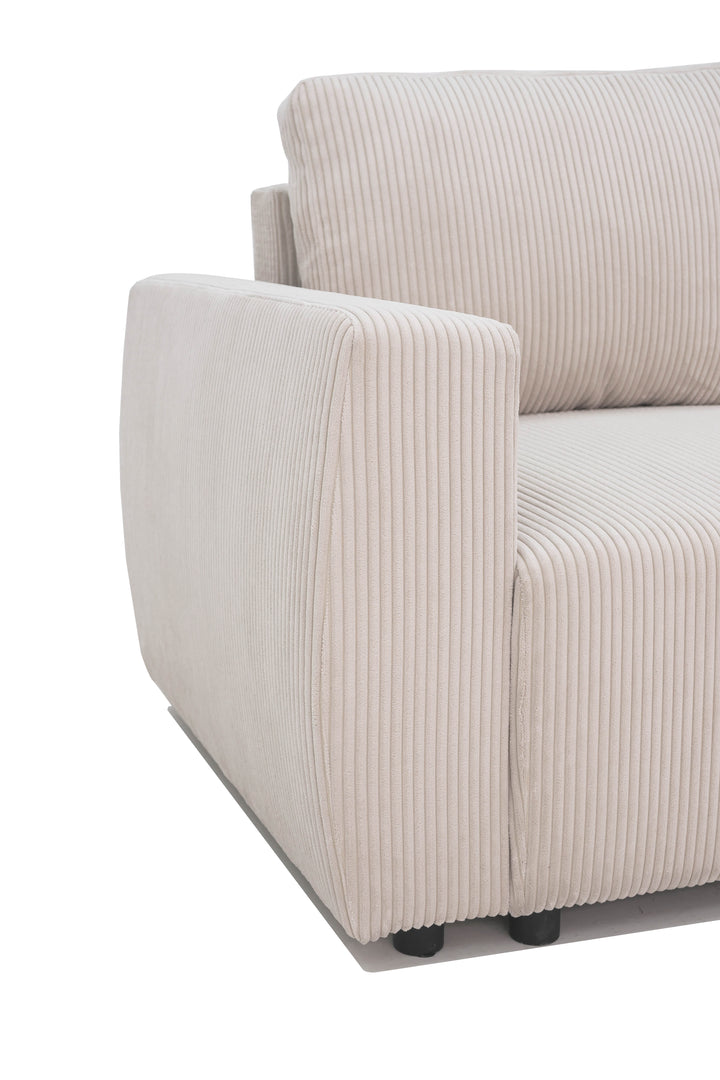 Canapé d'Angle Convertible et Réversible PHARELL 3-4 Places en Velours Côtelé Beige avec Coffre de Rangement Intégré