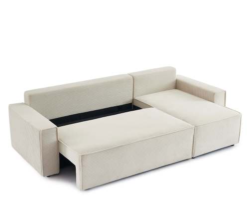 Canapé d'Angle Convertible et Réversible ZOLA 4 Places, Velours Côtelé Beige Luxueux