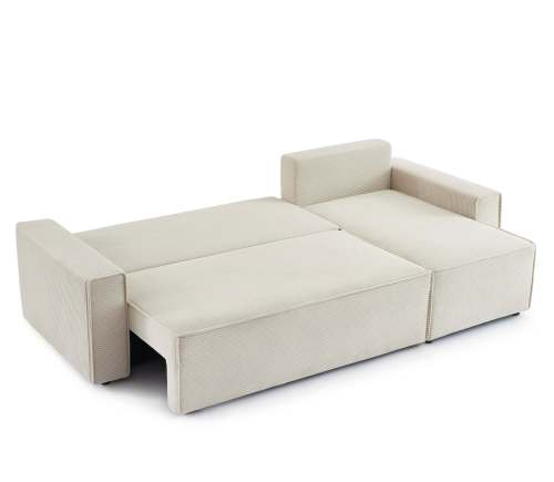 Canapé d'Angle Convertible et Réversible ZOLA 4 Places, Velours Côtelé Beige Luxueux