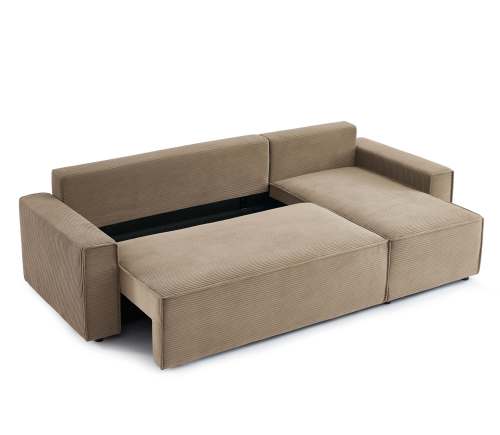 Canapé d'angle convertible et réversible ZOLA 4 places en velours côtelé taupe