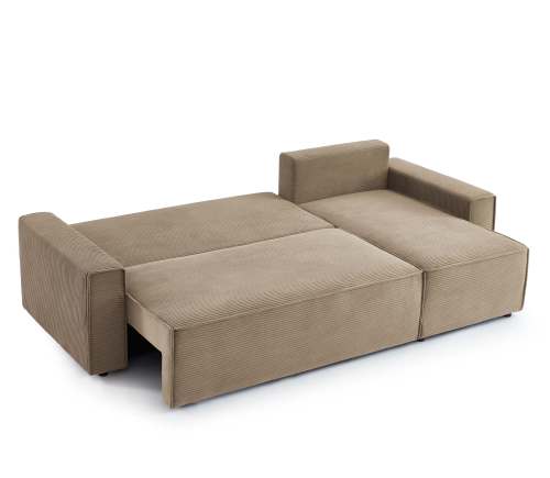 Canapé d'angle convertible et réversible ZOLA 4 places en velours côtelé taupe