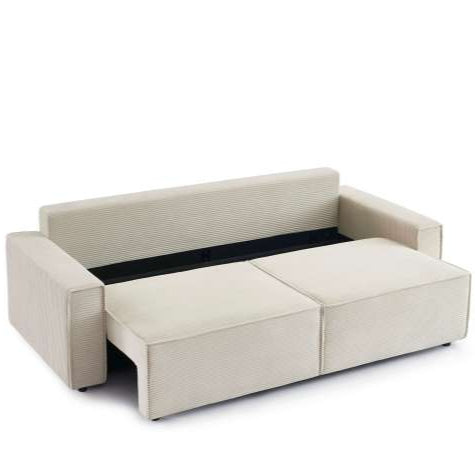 Canapé Convertible Zola 3 Places en Velours Côtelé Beige Ultra-Confortable