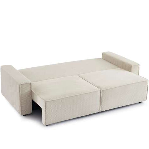 Canapé Convertible Zola 3 Places en Velours Côtelé Beige Ultra-Confortable