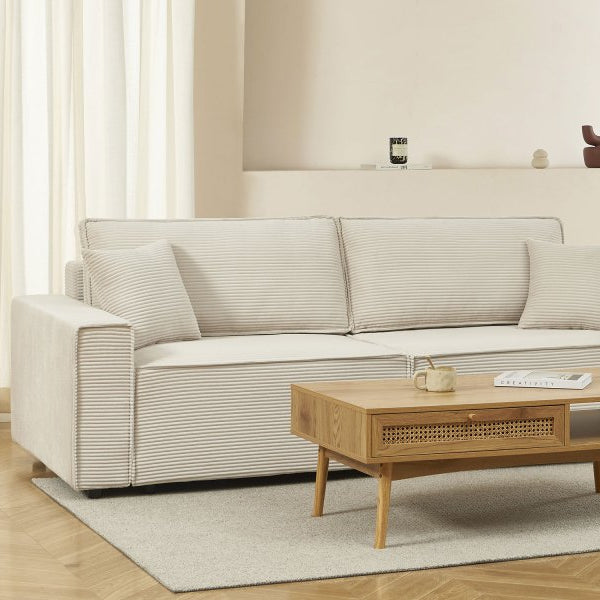 Canapé Convertible Zola 3 Places Velours Côtelé Beige - Confort Optimal