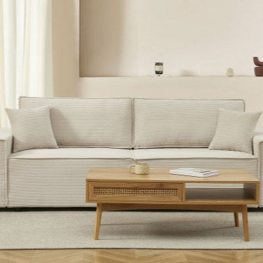 Canapé Convertible Zola 3 Places Velours Côtelé Beige - Confort Optimal
