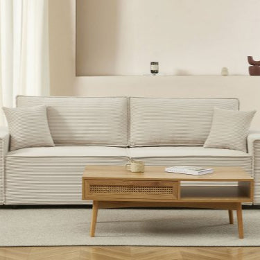 Canapé Convertible Zola 3 Places en Velours Côtelé Beige Ultra-Confortable